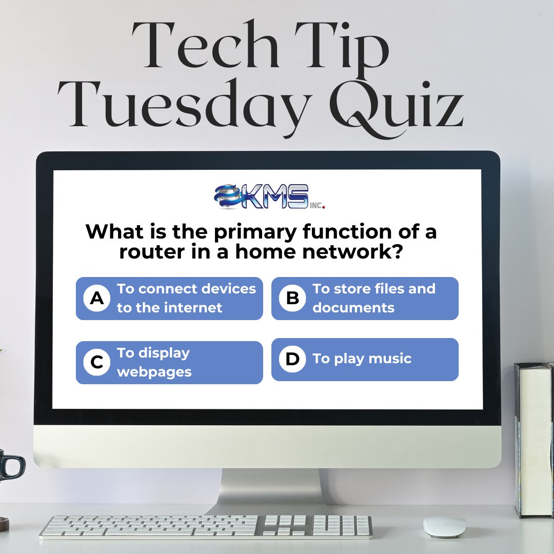 kmsolutionsAL's tweet image. Home routers are essential for connecting devices to the internet! The answer to this week&apos;s Tech Quiz is A) To connect devices to the internet. If you need a new router set up, KMS can help!

kms-inc.net/?utm_source=Me…

#Router #HomeRouter #Technology #Quiz #TechTuesday #KMS