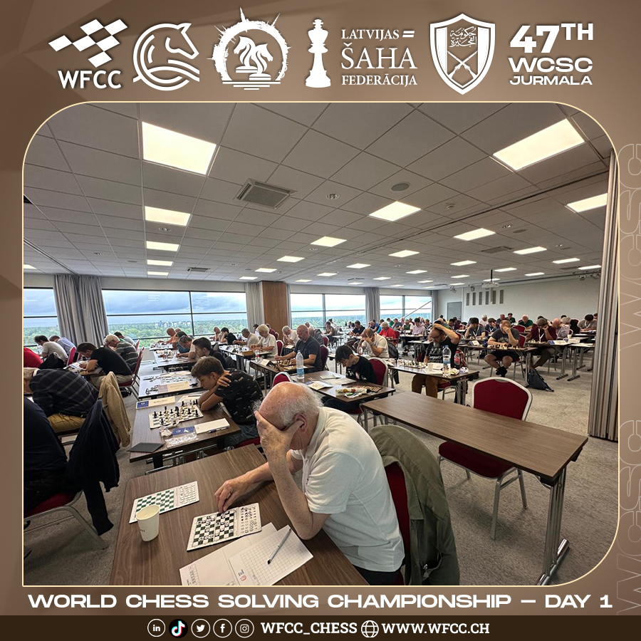 Wfcc_Chess's tweet photo. 47th WCSC
World Chess ♟️ Solving Championship
Day -1
Jurmala 30.07.2024
Latvia 🇱🇻
#wccc #Latvia #Championship #solving_Championship #selfmate #chess_composition #helpmate #mate #harmony #economy #worldcup #helpselfmate #tempomove #ODT #wfcc #wfcc_chess #open_solving https://t.co/R3sZUSkASG