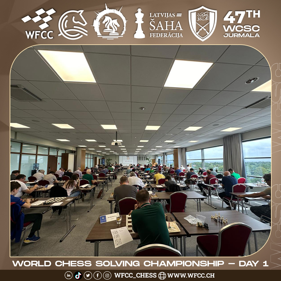 Wfcc_Chess's tweet photo. 47th WCSC
World Chess ♟️ Solving Championship
Day -1
Jurmala 30.07.2024
Latvia 🇱🇻
#wccc #Latvia #Championship #solving_Championship #selfmate #chess_composition #helpmate #mate #harmony #economy #worldcup #helpselfmate #tempomove #ODT #wfcc #wfcc_chess #open_solving https://t.co/NaG0sh4aiU