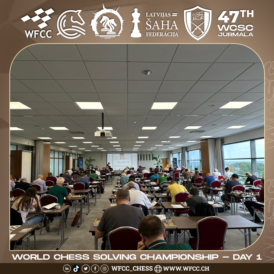 Wfcc_Chess's tweet photo. 47th WCSC
World Chess ♟️ Solving Championship
Day -1
Jurmala 30.07.2024
Latvia 🇱🇻
#wccc #Latvia #Championship #solving_Championship #selfmate #chess_composition #helpmate #mate #harmony #economy #worldcup #helpselfmate #tempomove #ODT #wfcc #wfcc_chess #open_solving https://t.co/NaG0sh4aiU