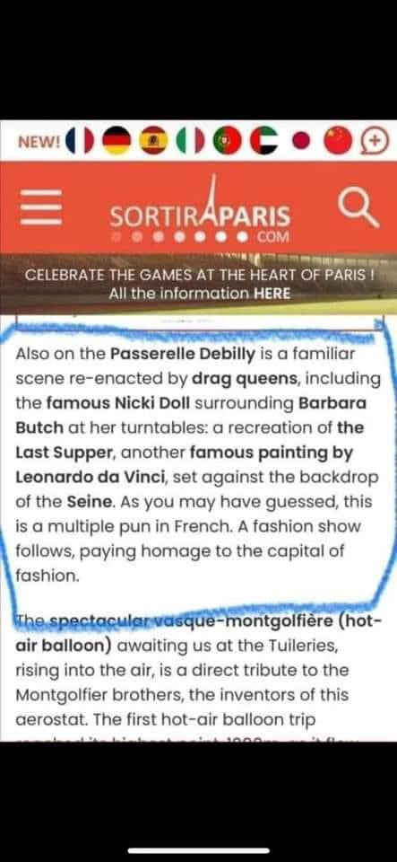 blueyedblnd394's tweet photo. @EastEndJoe It was written on the opening ceremony website that it was The Last Supper. The drag queen in the center, Barbara Butch put on her Instagram that she was playing “Olympic Jesus” &amp; “The New Gay Testament” along with a picture of their reenactment &amp; The Last Supper painting. https://t.co/U894lZsWV7