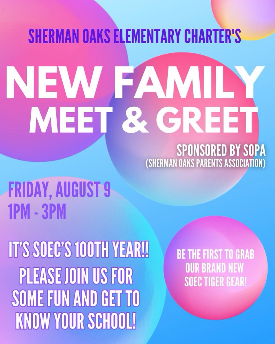 Calling all new SOEC families…we hope to see you at our new families Meet and Greet! We can’t wait for you to be part of our Tiger family 💙🧡🐯<a href="/LAUSDSup/">Alberto M. Carvalho</a> <a href="/LASchoolsNorth/">LAUSD Region North</a> <a href="/ScottAtLAUSD/">Scott M. Schmerelson</a> <a href="/MsDamonte/">Pamela Damonte VN-VG Community of schools</a>