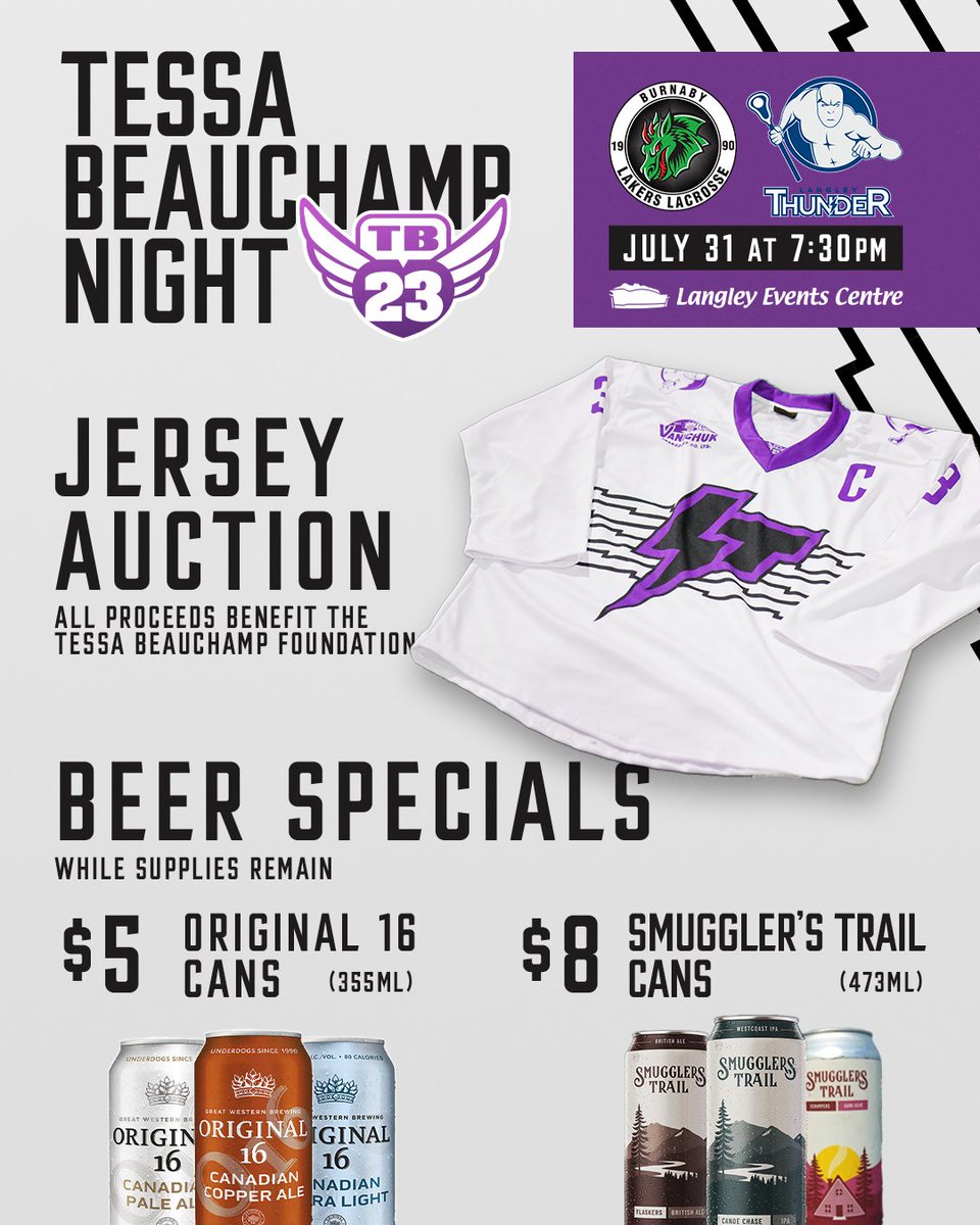 As if you needed more reasons to make it out to LEC tomorrow night!

Special Jerseys, Beer Specials and Great Lacrosse. What could be better?

See you tomorrow at LEC for a good one ⚡️💜