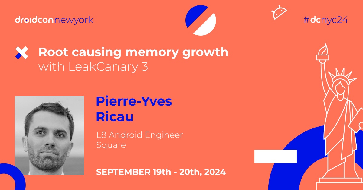 Prepare for valuable insights from <a href="/Piwai/">Find me on 🦋 : @p-y.wtf</a> at #dcnyc24 👏

At Square, they scaled #LeakCanary to fix thousands of leaks. Learn about new toolkit features for detecting growing heap issues &amp; improving memory management in #Android. 

nyc.droidcon.com/pierre-yves-ri…