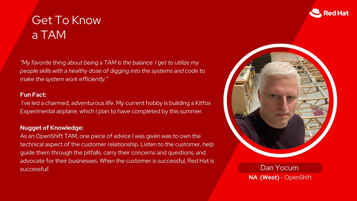 redhatservices's tweet photo. Ever wondered who keeps our tech solutions seamless? Meet Dan Yocum, one of our Sr. Technical Account Managers! Discover how to connect with a @RedHat TAM here: https://t.co/vOg0DoRqtm #RedHatTAM https://t.co/9RX1tpMuQf