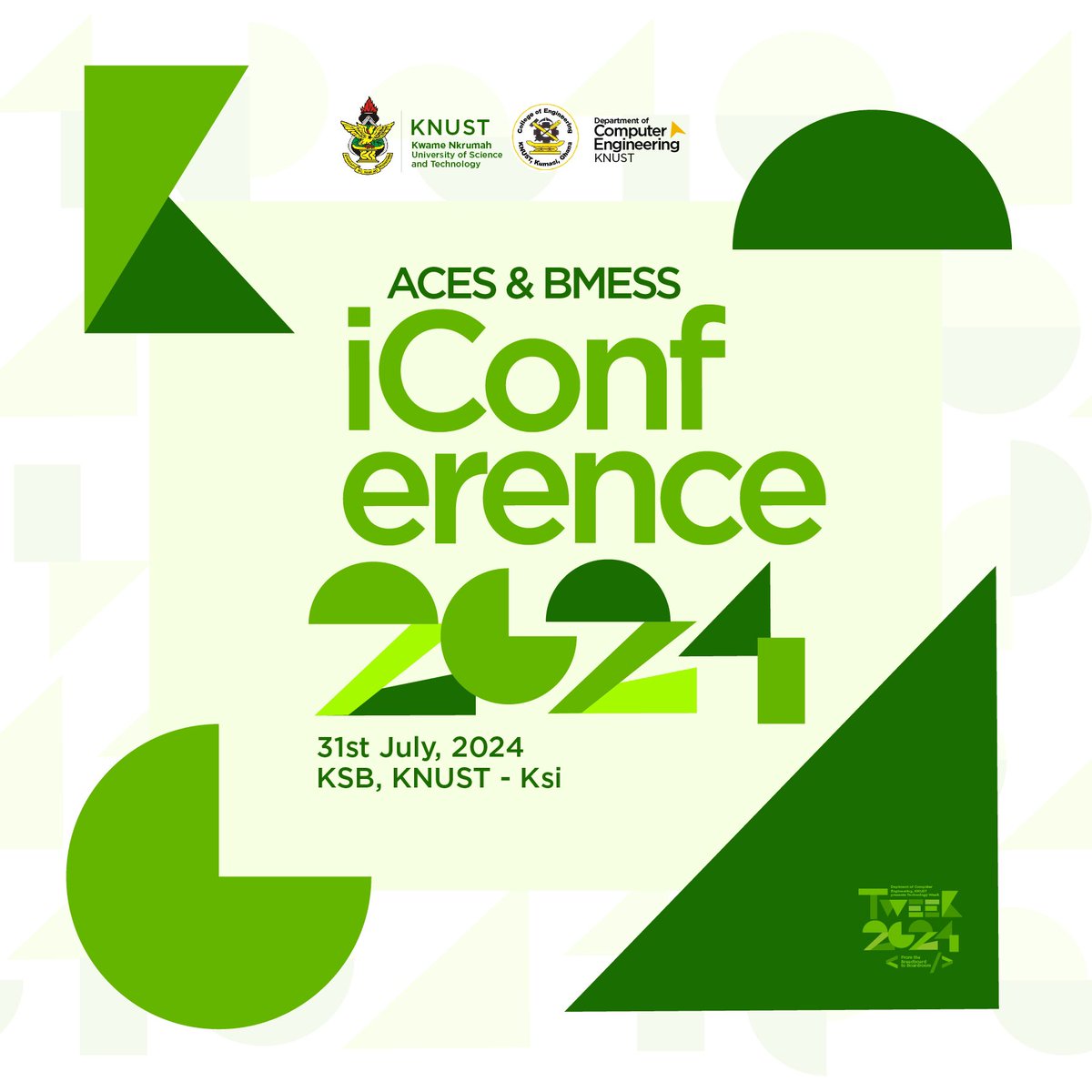 Thevokofficial's tweet image. 📍📍ATTENTION STUDENTS 📍📍

The Department of Computer Engineering- KNUST, Presents Technology Week (Tweek 2024), a conference aimed at showcasing innovations and discussing the latest technological trends.⭐⭐⭐

Theme: From the Breadboard to the Boardroom; Transforming…