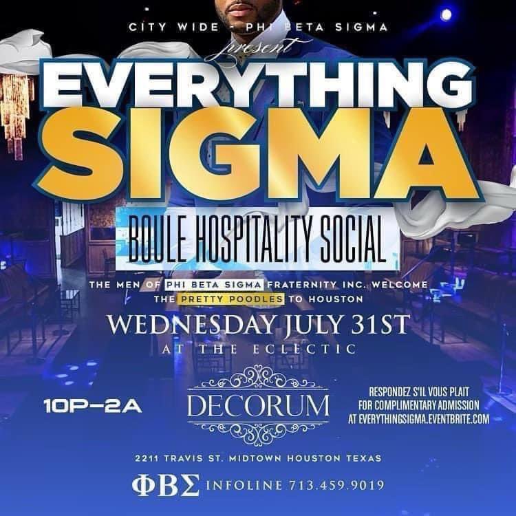 We are 1 day away from Boule 2024 in Houston, TX. Below are the official hospitality events.  Will we see you there? 1/2

07/31 - Phi Beta Sigma hosts “Everything Sigma”

08/02 - The local Pretty Poodles host “ Blue &amp; Gold Affair” the official Texas after party