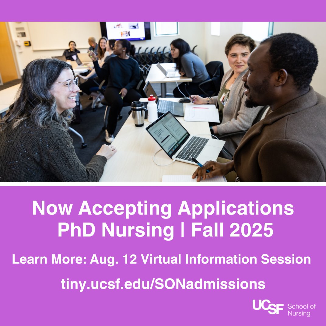 Our PhD in Nursing program is now accepting applications for the program beginning fall 2025.
Attend a virtual info session on Aug. 12, 6 p.m. PT, where faculty will share an overview of the program and the admissions process. Register: tiny.ucsf.edu/SONadmissions