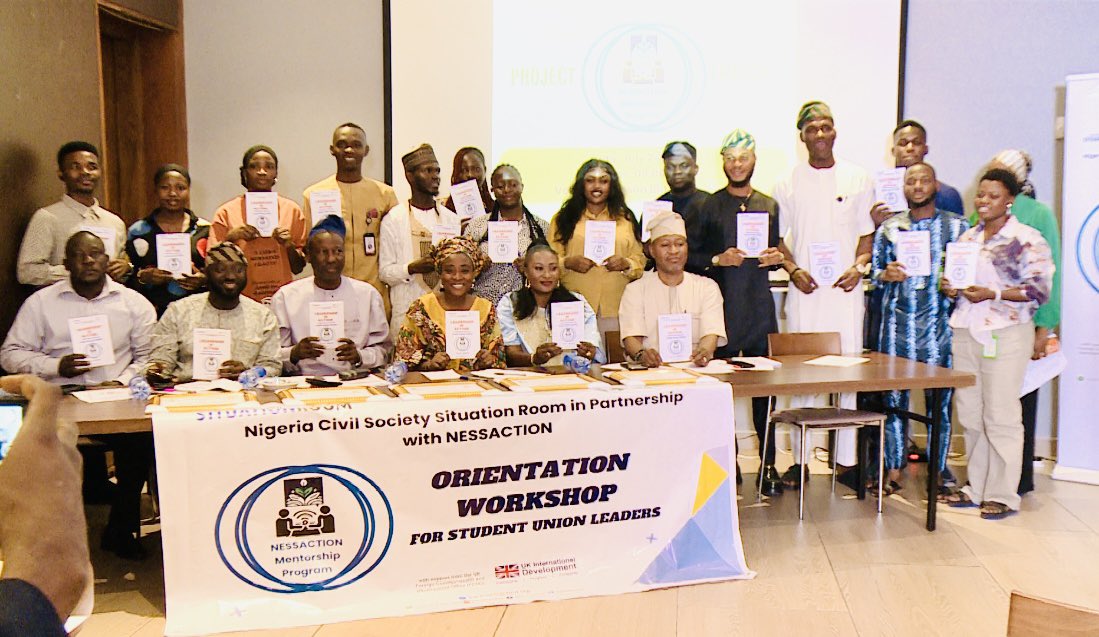 nessaction's tweet photo. NESSACTION is proud to announce the successful launch of its Mentorship Program and Guide at the Orientation Workshop for Student Union Government Leaders in partnership with @SituationRoomNg and supported by @UKinNigeria https://t.co/exwQaz5pL3