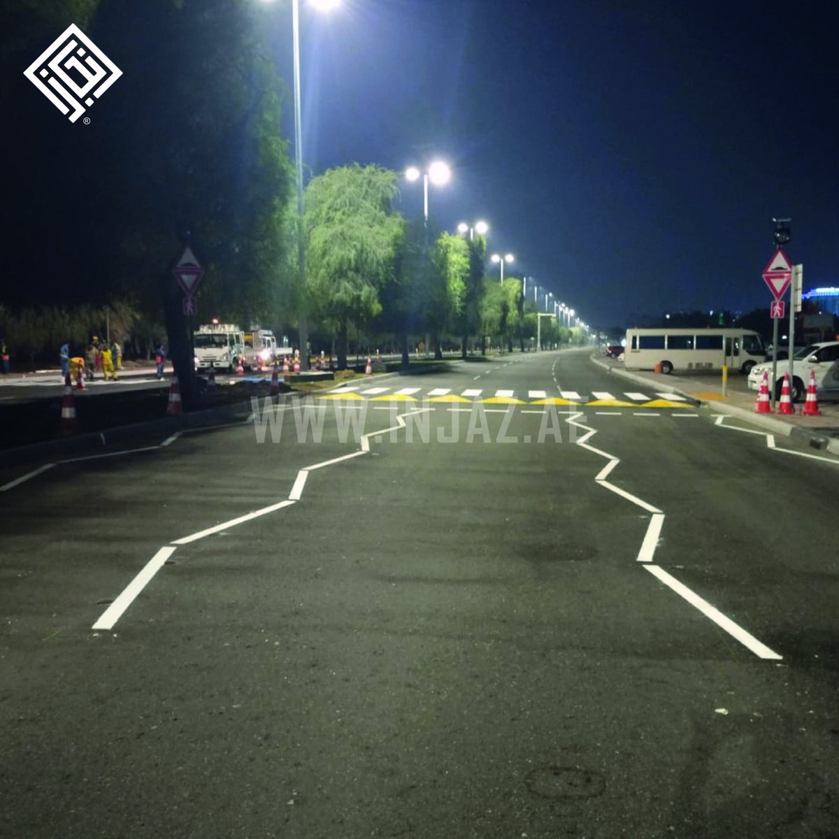 InjazNational's tweet photo. We proudly completed speed table and bus stop road markings, along with landscape enhancements in Abu Dhabi, ensuring safer travel and beautified surroundings. Thank you to the incredible Injaz team for their hard work and dedication!

#INJAZ #GIFFIN #RoadSafety #UrbanEnhancement https://t.co/Rj0gMHqIJH