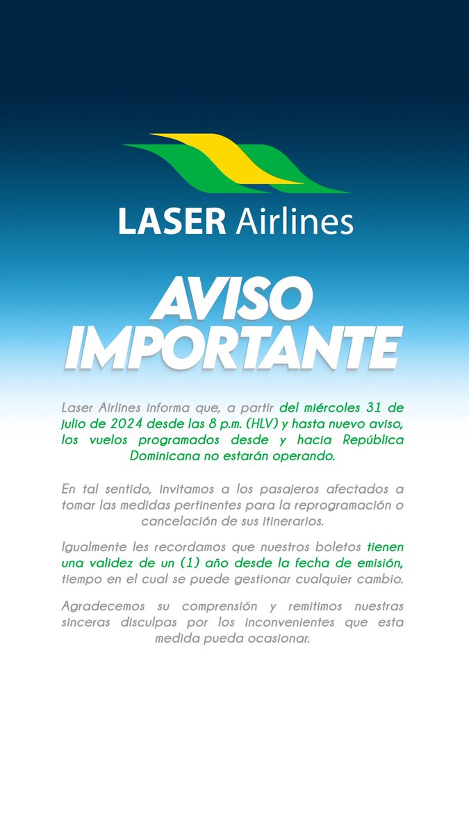 laserairlines's tweet photo. Información de interés https://t.co/Ls3fPkZh30