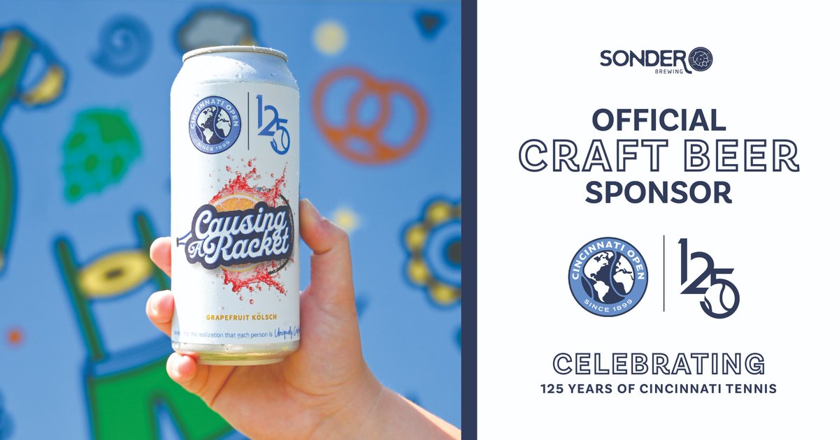 We are so excited to announce our collaboration brew with Cincinnati Open!
Causing A Racket Grapefruit Kölsch will be available at Sonder Mason Taproom &amp; Beer Garden starting August 9th, at the Served with Andy Roddick podcast live recording! 
#SonderBrewing #CincinnatiOpen