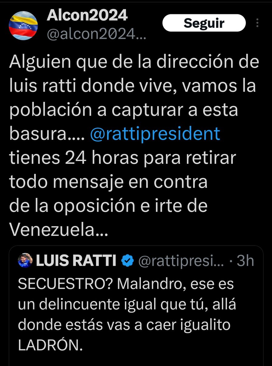 #ALERTA #URGENTE
Están desesperados, la maldad que tienen los envenenan más y más, Están DESCUBIERTOS, YO ME QUEDO DEL LADO DE LA DEMOCRACIA Y DE LA PAZ, de la DEMOCRACIA y de la CONSTITUCIÓN y la PATRIA.

DENUNCIO públicamente ante el Fiscal General <a href="/TarekWiliamSaab/">Tarek William Saab</a>