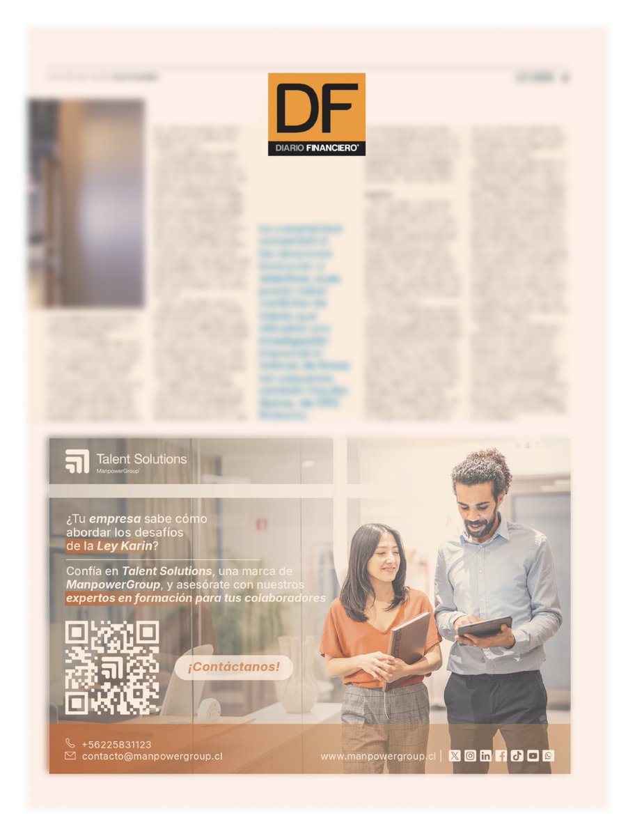 ManpowerGroupCL's tweet image. 📢 ¡Nuestra expertise sobre la #LeyKarin llega al @DiarioFinanciero!

En #TalentSolutionsChile, una de nuestras marcas, somos el partner ideal para preparar y capacitar a empresas sobre la normativa

👉 home.manpowergroup.cl/rightmanagemen…

#Capacitación #Prevención #ManpowerGroupChile