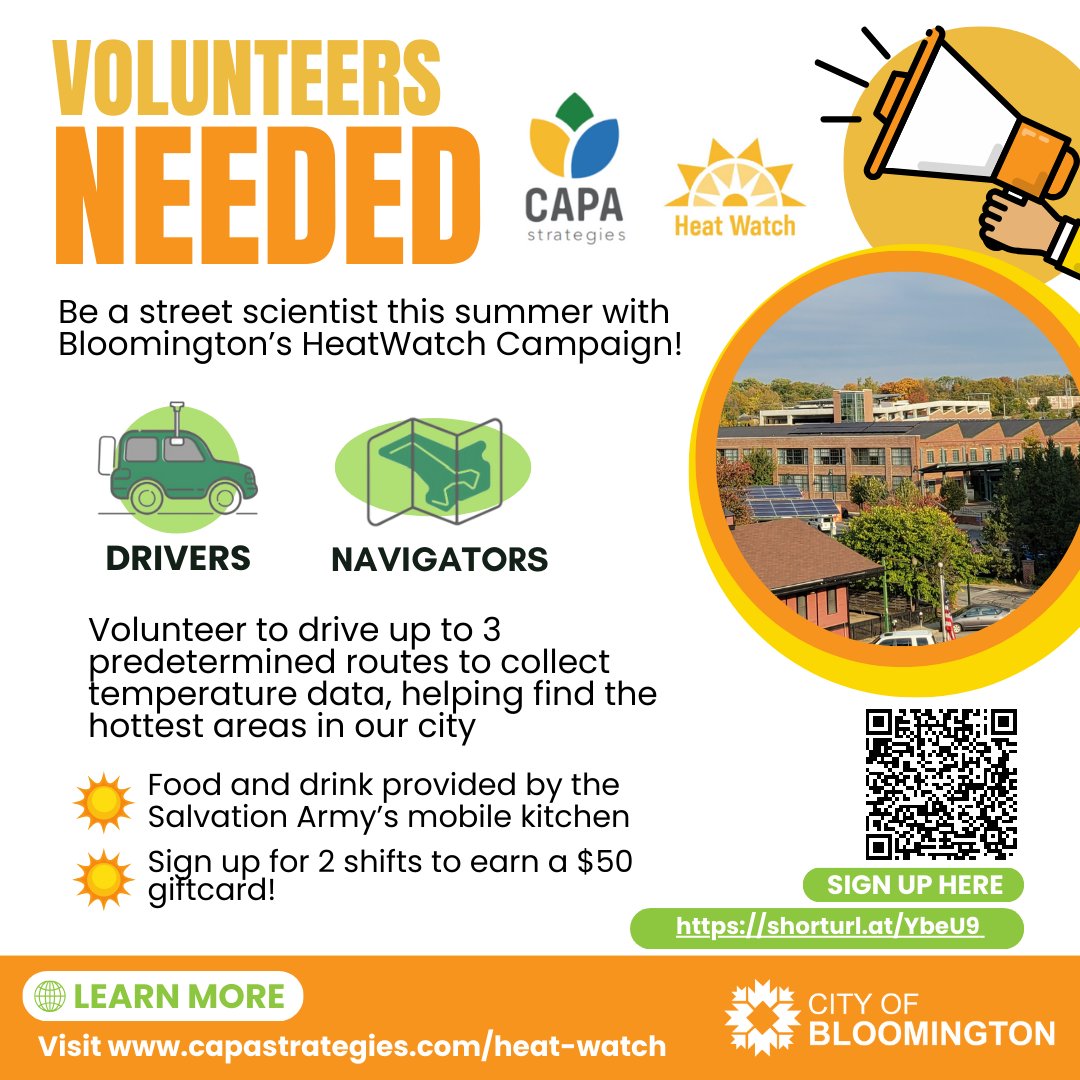 Volunteers needed! Residents that sign up for 2 or more shifts will receive a $50 gift card as a thank you for your volunteer service.

Learn more about the campaign at capastrategies.com/heat-watch and sign up to
volunteer today using this form: shorturl.at/YbeU9