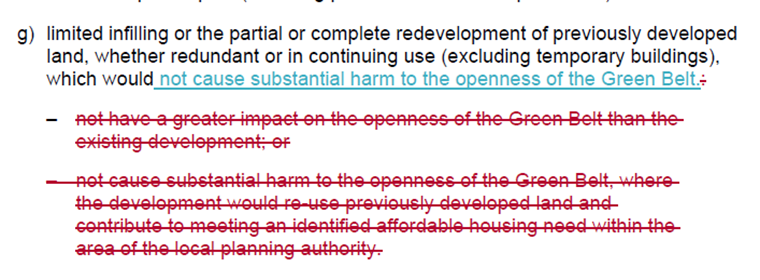 RebeccaJM55's tweet photo. @stellastafford @SmartGrowthUK Leaving aside importance or not of new text/paragraphs + greybelt definition, etc., at present, GB PDL redevelopment is restricted, see Dec 2023 NPPF, 153g.  (Image is today's consultation draft with existing text amended, if that makes sense!). https://t.co/671TED0GUX