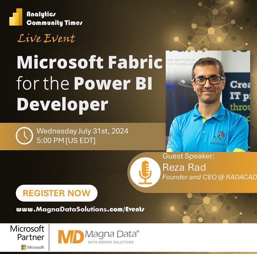 Power BI Community Times (@powerbitimes) on Twitter photo Join us online tomorrow July 31st 5pm EDT, <a href="/Rad_Reza/">Reza Rad #PowerBI #Fabric #MSIgnite</a> presenting “#MicrosoftFabric for #PowerBI Developers” rsvp meetu.ps/e/NldDJ/vVMHd/i
#DataAnalytics #BusinessIntelligence #DataScience Join us online tomorrow July 31st 5pm EDT, <a href="/Rad_Reza/">Reza Rad #PowerBI #Fabric #MSIgnite</a> presenting “#MicrosoftFabric for #PowerBI Developers” rsvp meetu.ps/e/NldDJ/vVMHd/i
#DataAnalytics #BusinessIntelligence #DataScience