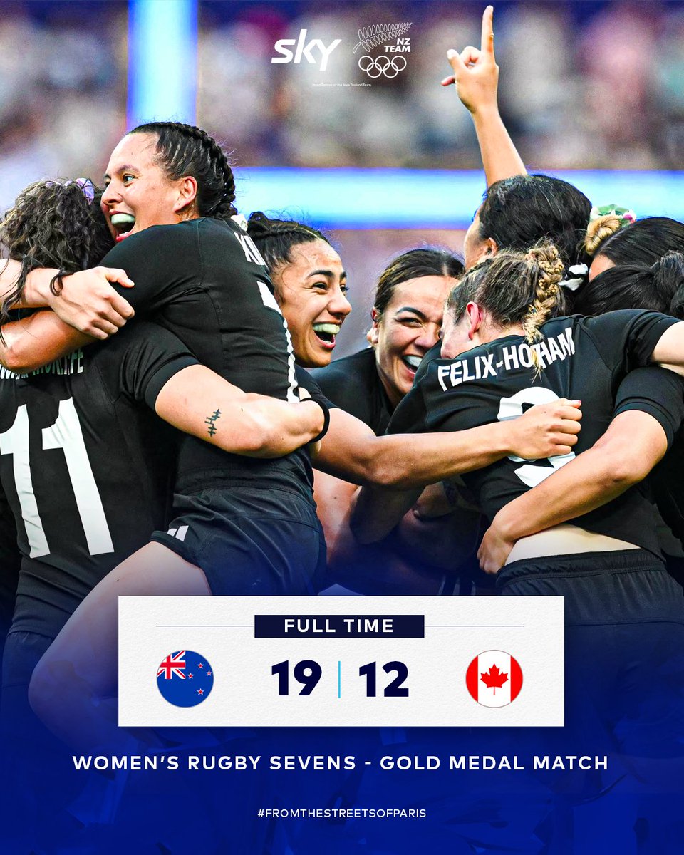skysportnz's tweet photo. GOLD for the Women's Sevens and New Zealand's first medal at #Paris2024! 🤩🥇🎉 https://t.co/WHlJUfJtcG