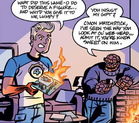 onlyspideytorch's tweet image. "c'mon matchstick, i've seen the way you look at ol' webhead... admit it, you're kinda sweet on him."