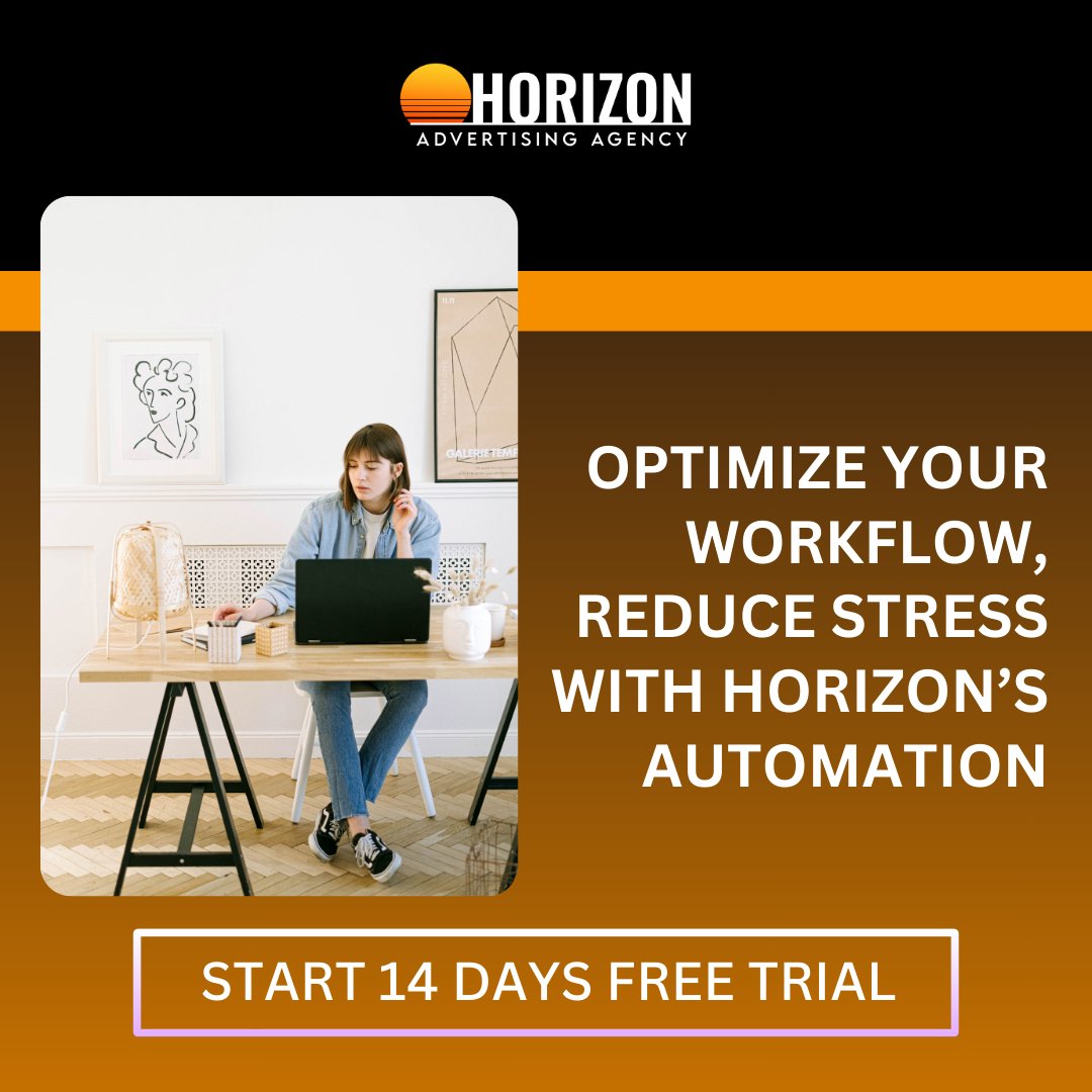 horizonadagency's tweet image. Transform your workspace into a calm, productive haven! 🌿✨ Optimize your workflow and reduce stress with Horizon’s powerful automation tools. Get ready to work smarter, not harder.
Start Your 14-Day Free Trial Now!👉horizonadagency.com
#OptimizeWorkflow #StressFreeWork