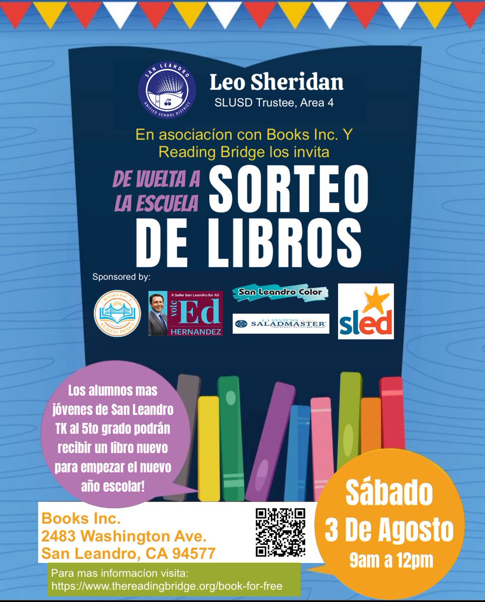 Llamando a todos a los padres!
Acompáñanos mientras regalamos libros a su estudiantes desde el TK asta el quinto grado. Su estudiante puedo elegir un libro nuevo en inglés, español, o mandarín.

Detalles en el folleto!