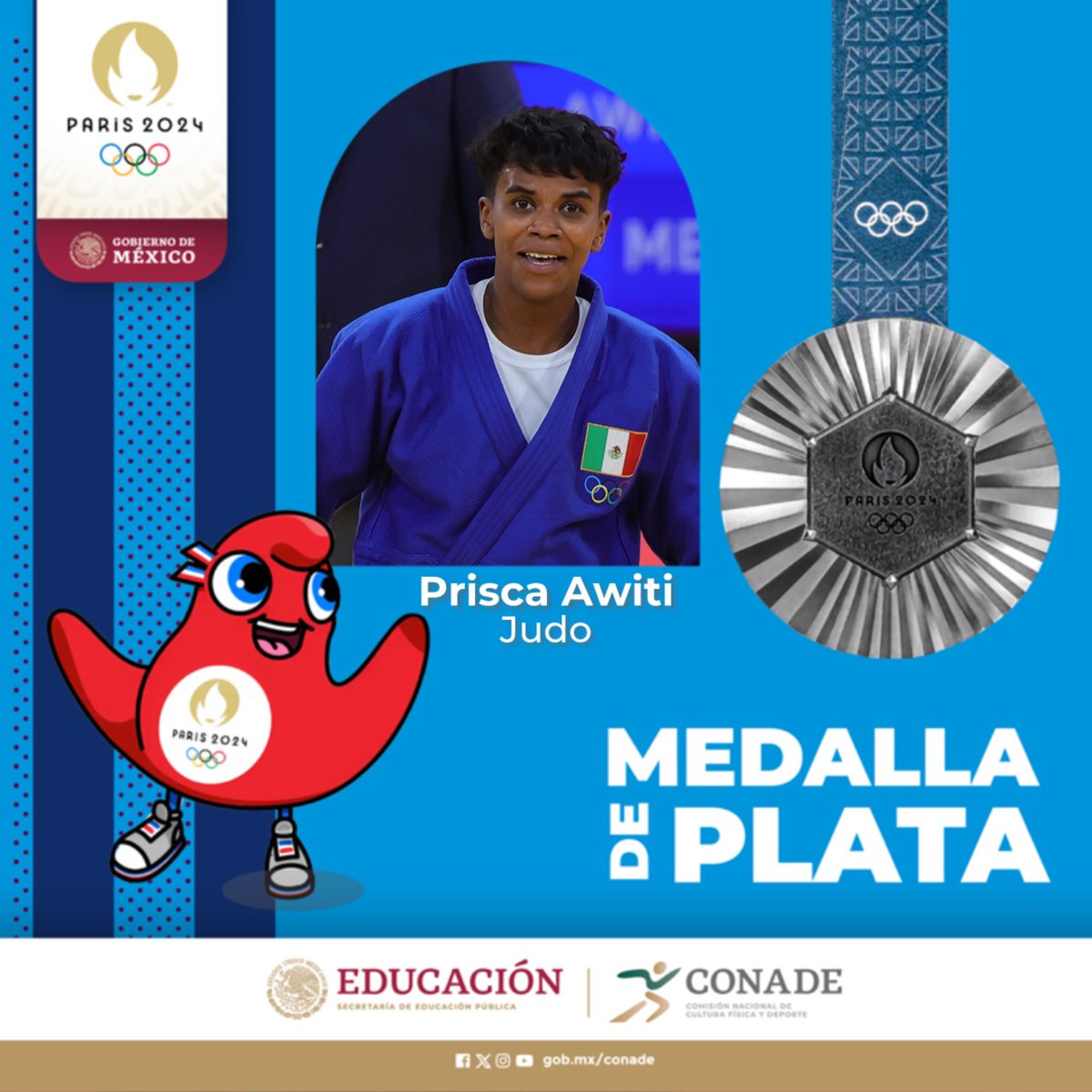 ¡𝗦𝗨𝗕𝗖𝗔𝗠𝗣𝗘𝗢𝗡𝗔 𝗢𝗟Í𝗠𝗣𝗜𝗖𝗔! 🇲🇽🥈

La judoca Awiti Alcaraz gana la medalla de plata en París2024.

Es la primera presea olímpica del judo mexicano y segunda de esta edición.

#Paris2024 #JuegosOlímpicos #Olympics #México