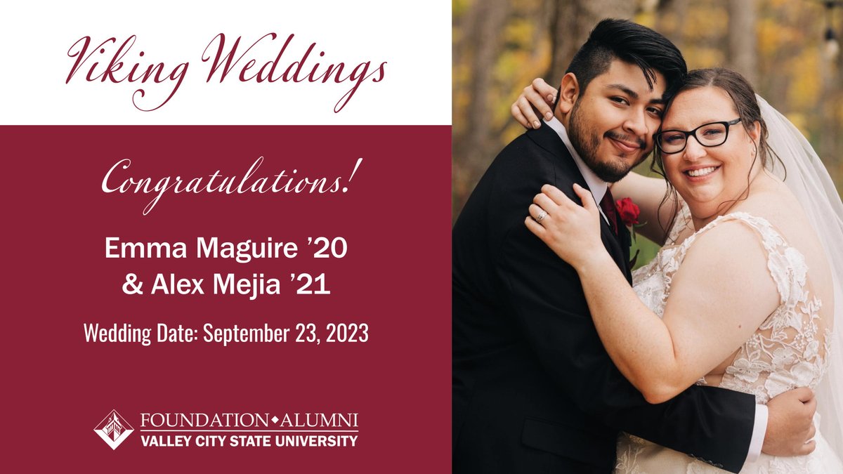 VCSUAlumni's tweet photo. Have you just been married? Let us share your good news with our Viking Family! Fill out our Viking Weddings form and attach your wedding photo so we can include in the next issue of The Bulletin.

💍 Viking Weddings Form: https://t.co/1rOFUkMVJz https://t.co/hNkZLj8pJh