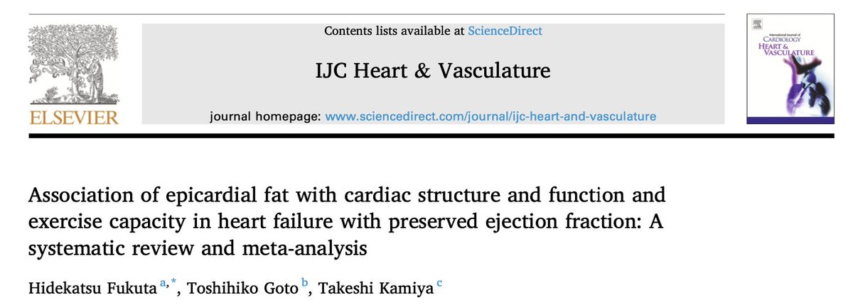 International Journal of Cardiology Heart&Vasc (@ijc_heart_vasc) on Twitter photo Is there an association between epicardial fat and cardiac function in HFpEF patients?
A new systematic review and meta-analysis by Fukuta et al. sheds light on this topic:
🔎bit.ly/3SSiVOL
<a href="/BetzKonstanze/">Konstanze Betz</a> <a href="/HenrikeHillmann/">Henrike Hillmann</a> <a href="/Dominik_Linz/">Dominik Linz</a> <a href="/ELS_Cardiology/">Elsevier Cardiology</a> Is there an association between epicardial fat and cardiac function in HFpEF patients?
A new systematic review and meta-analysis by Fukuta et al. sheds light on this topic:
🔎bit.ly/3SSiVOL
<a href="/BetzKonstanze/">Konstanze Betz</a> <a href="/HenrikeHillmann/">Henrike Hillmann</a> <a href="/Dominik_Linz/">Dominik Linz</a> <a href="/ELS_Cardiology/">Elsevier Cardiology</a>