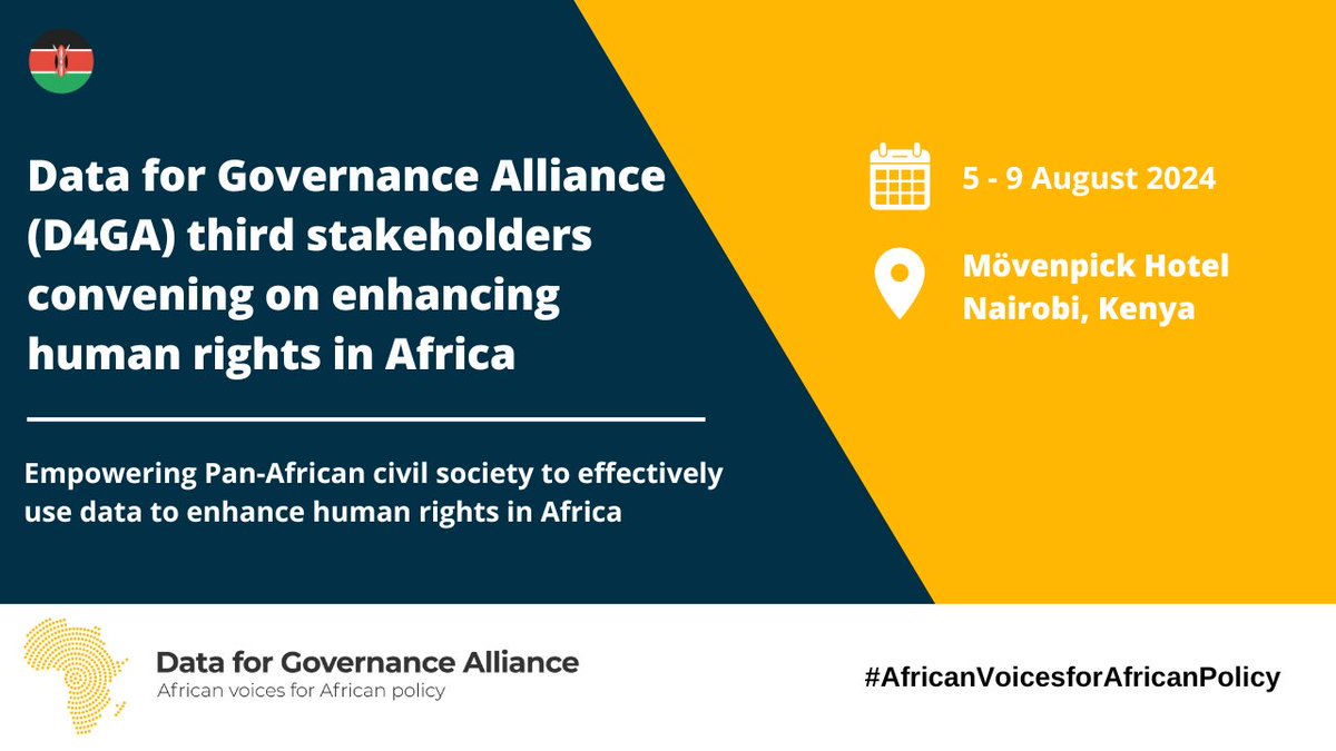 In 5 days, D4GA will convene in #Nairobi, #Kenya, bringing together CSOs and AU organs’ representatives. Join us from 5-9 August 2024 for impactful discussions on enhancing human rights in #Africa!

#AfricanVoicesforAfricanPolicy #D4GA #DataForChange #HumanRights