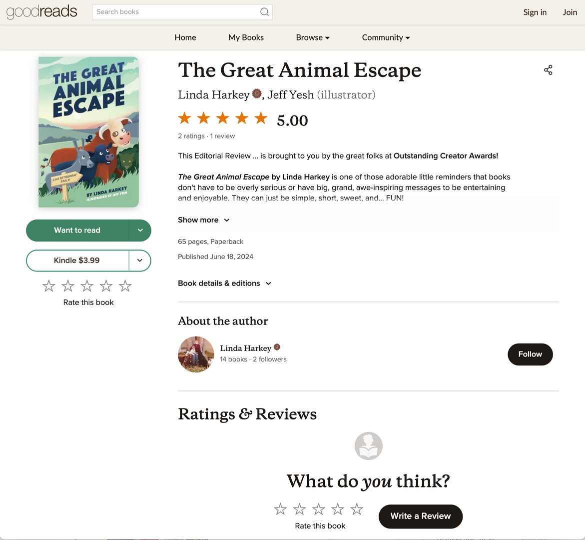 Five stars on GoodReads! Have you read The Great Animal Escape yet? Be sure to leave us a review when you finish. It helps others to find us. #GoodReads #KidLit