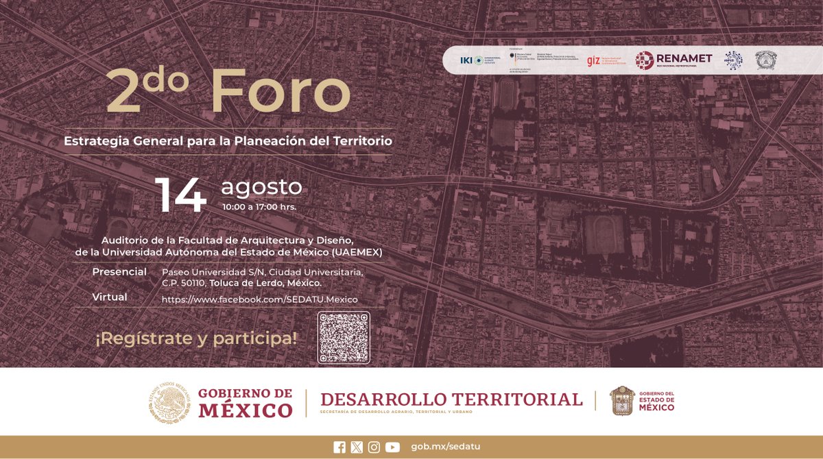 SEDATU_mx's tweet photo. Te invitamos al 2do foro Estrategia General para la Planeación del Territorio.

La cita es el próximo 14 de agosto a las 10:00 hrs.

Síguelo en👉https://t.co/ZpqP9RFlYI y no pierdas detalles. https://t.co/D96IbtqQE5