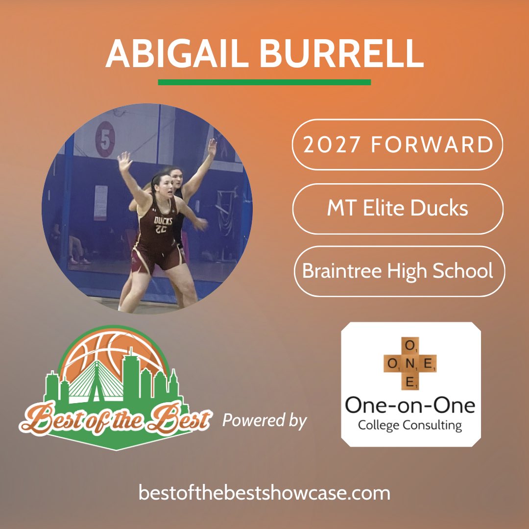 We welcome Abigail Burrell - Class of 2027 - to join us at the Best of the Best Showcase at Babson College on Sunday, 9/15 from 8:30am-1:30pm!🏀