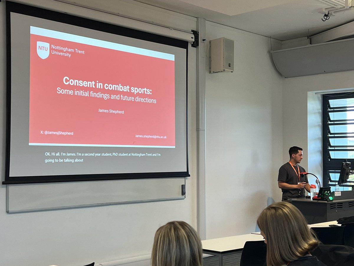 DrAliBowes's tweet photo. Well done to @JamesjShepherd &amp; @marit_hiemstra for their excellent presentations on the nuances of consent in sport at @QRSE2024, which provoked some insightful conversations. Great to see @NTUSportScience doctoral researchers showcase their work at @QRSE2024 @DrCRMatthews https://t.co/SvxyeVVA5C