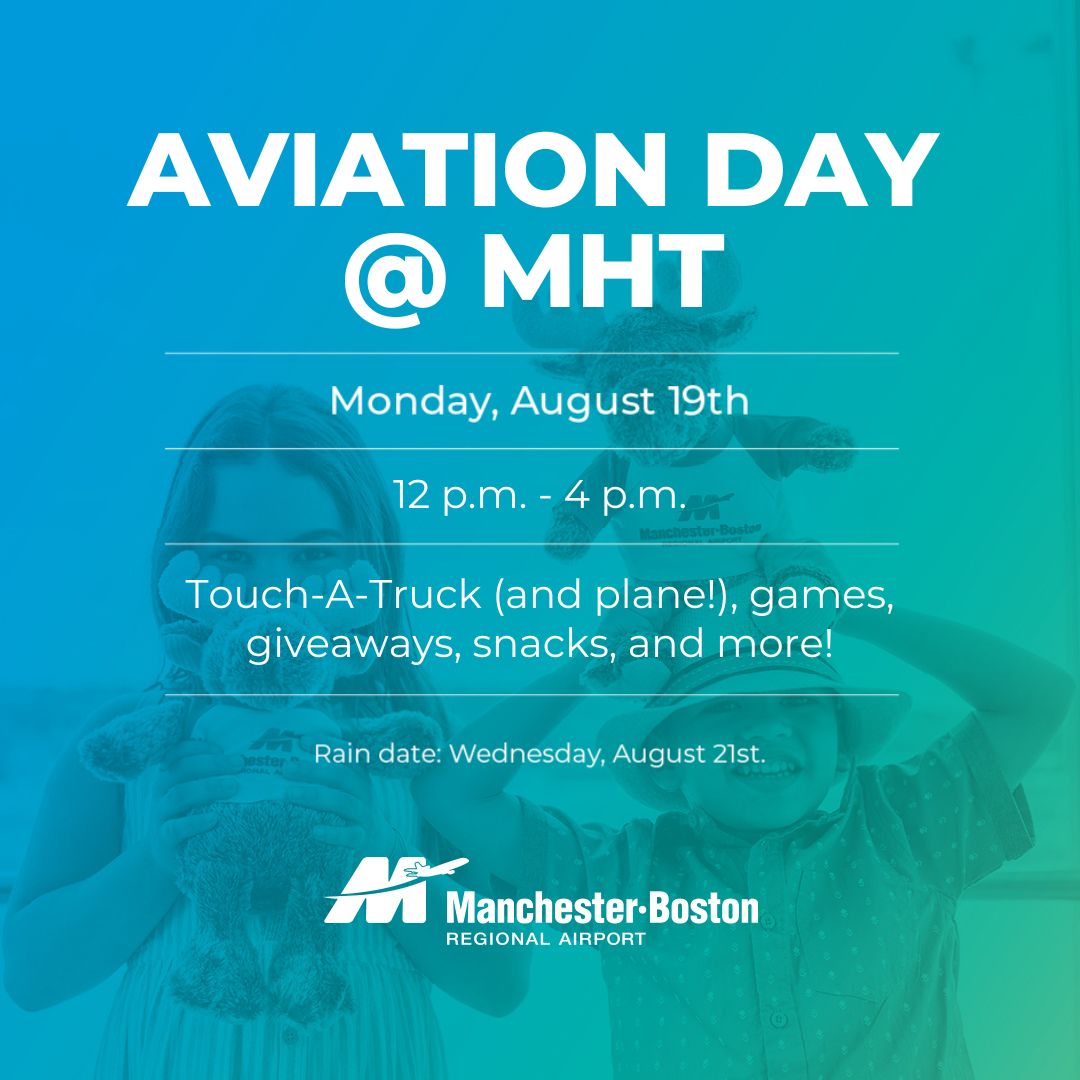 Are you ready for another exciting Aviation Day at MHT? Come celebrate with us on Monday, August 19, from Noon to 4 p.m. ⬇️