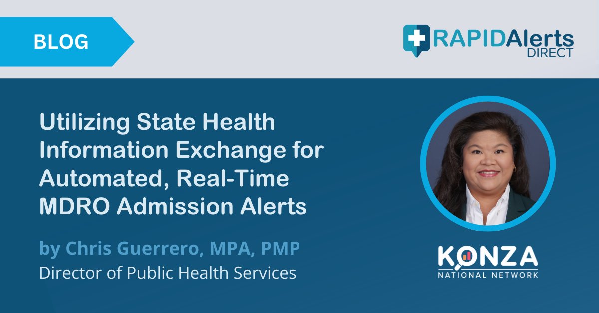 KONZA_HIE's tweet image. Chris Guerrero, Director of #PublicHealth, presented with @KDHE  at the @CSTEconference, discussing their #MDRO Pilot Project using RapidAlerts Direct, which automates timely alerts to healthcare facilities about patients with an active MDRO diagnosis.   bit.ly/3WJMa8l