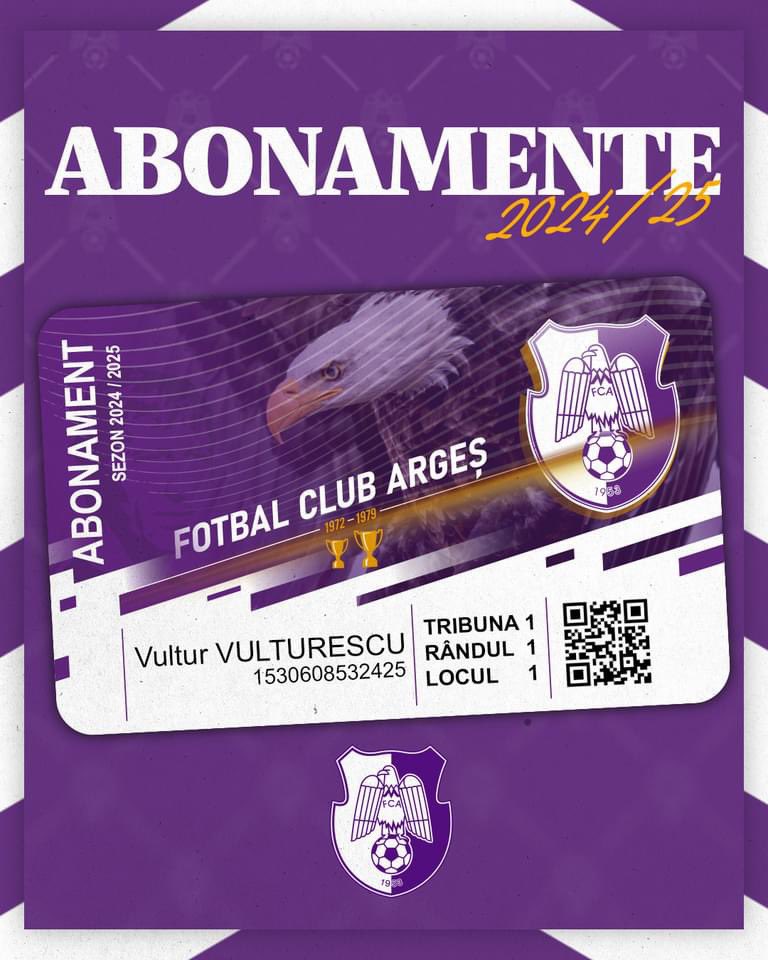 Vulturilor, vrem ca în acest sezon să vă avem aproape în număr cât mai mare. 🦅⚪️🟣▶️ argesfc.ro/abonamente/