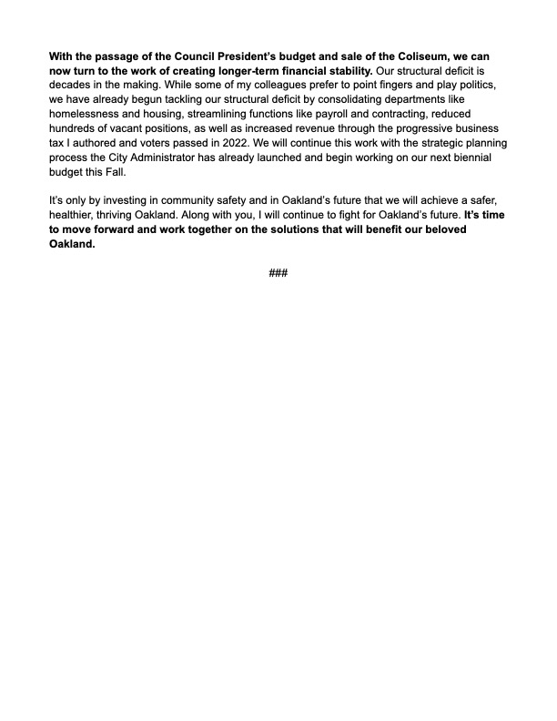 Nikkiforallofus's tweet image. Excited that #Oakland &amp;amp; #AASEG reached a deal for Coliseum. This is a win for community safety &amp;amp; Oakland’s future – with good jobs, affordable housing, biz opportunities, sports, entertainment &amp;amp; revenue for city services. It's the start of Oakland’s #boomloop. My statement below.