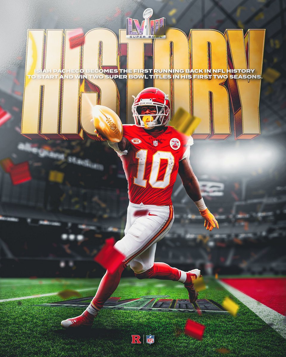 Isiah Pacheco is the first running back in NFL history to start and win two Super Bowl titles in his first two seasons! 🔥