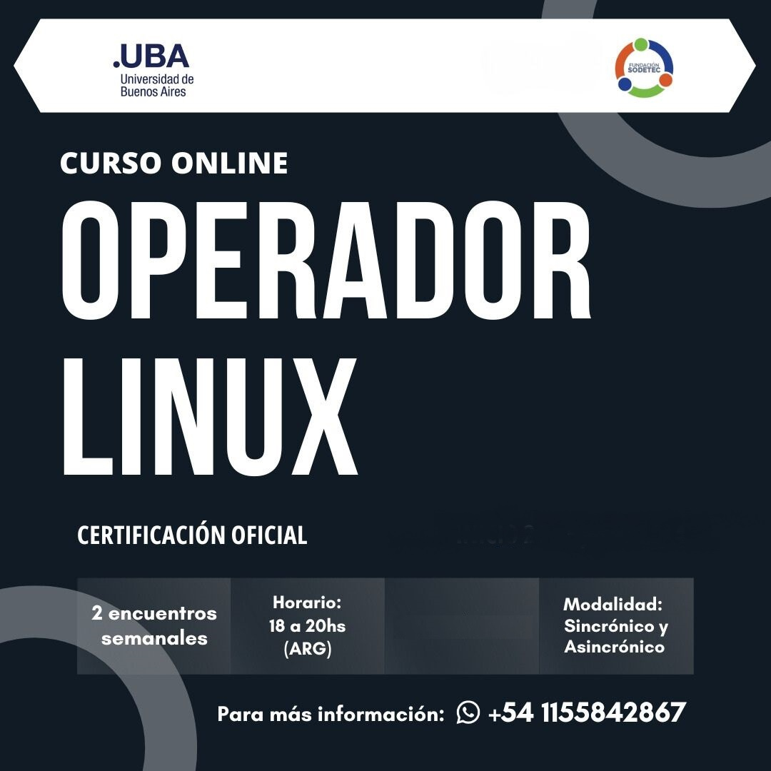 cxocommunity's tweet image. 🌟 ¿Te apasiona la tecnología? ¡Este curso es para ti! 🌟
💻 Curso de Operador Linux
🔖 ¿Por qué inscribirte? Obtén una certificación oficial de la Universidad de Buenos Aires y SODETEC. 
📞 Contáctanos a través de WhatsApp: +54 9 11 5584-2867
📅 13/8

#Linux #CursoLinux