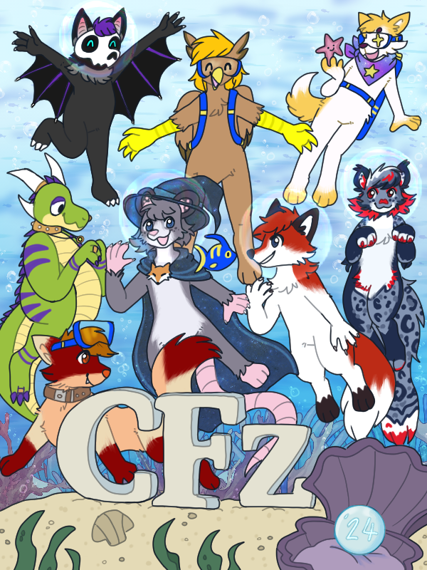 beffumsartworks's tweet photo. flat colour piece for tod to commemorate cfz 24 ! 

what an honour to include all the friends enjoying their time together in the underwater theme <3 roll on next year ! https://t.co/Dqo8rOuE6l