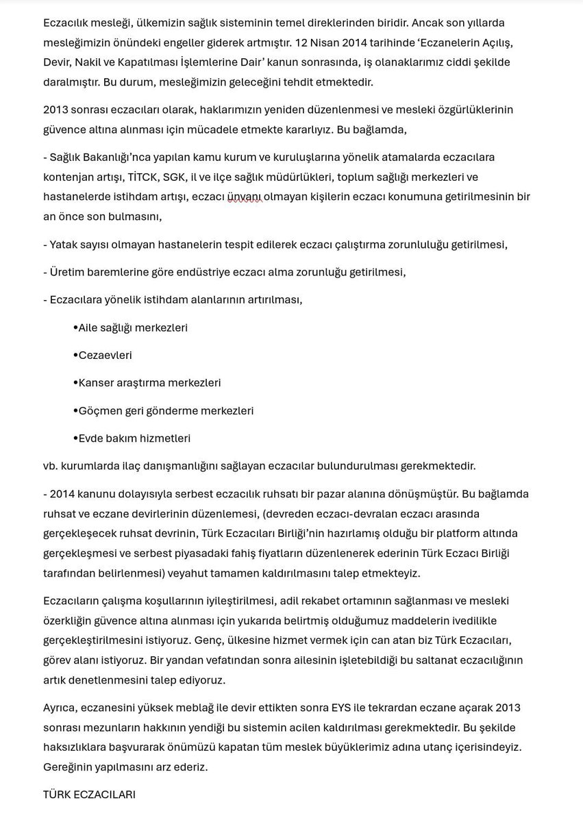 2013 sonrası eczacılar sesleri duyulsun istiyor 
<a href="/drmemisoglu/">Prof. Dr. Kemal Memişoğlu</a> <a href="/saglikbakanligi/">T.C. Sağlık Bakanlığı</a>