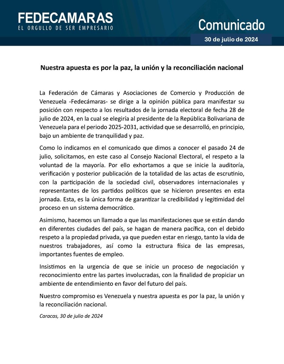 Comunicado

El Consejo Nacional del Comercio y Los Servicios (Consecomercio) se declara en sesión permanente y de manera consensuada con sus afiliados, suscribe plenamente el comunicado emitido por nuestro organismo cúpula FEDECAMARAS.