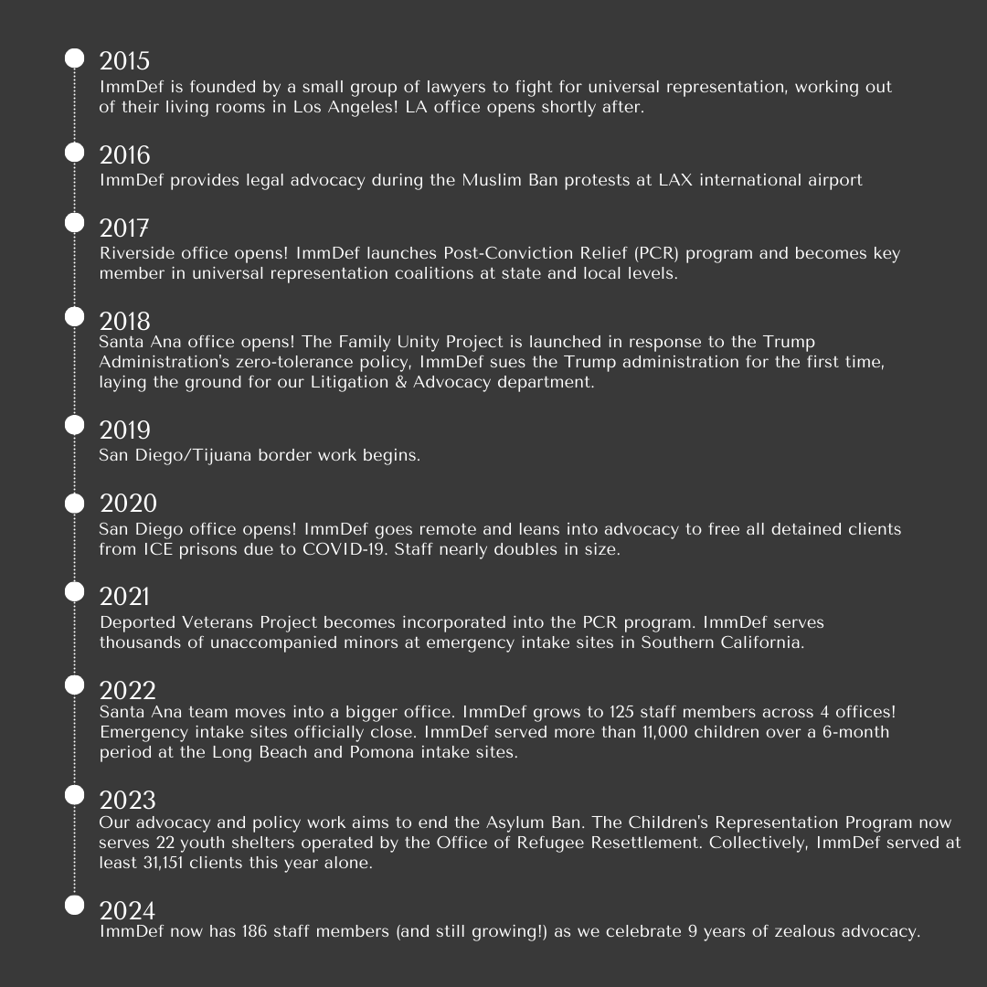 ImmDef's tweet photo. This month we celebrate ImmDef's ninth anniversary! Say #HappyBirthday to ImmDef and congratulate our team for persevering and keeping the fight for immigrant justice alive! Scroll down to read about our major milestones over the years. 
#NoImmigrantStandsAlone #TeamImmDef https://t.co/GG4aEeIP7T