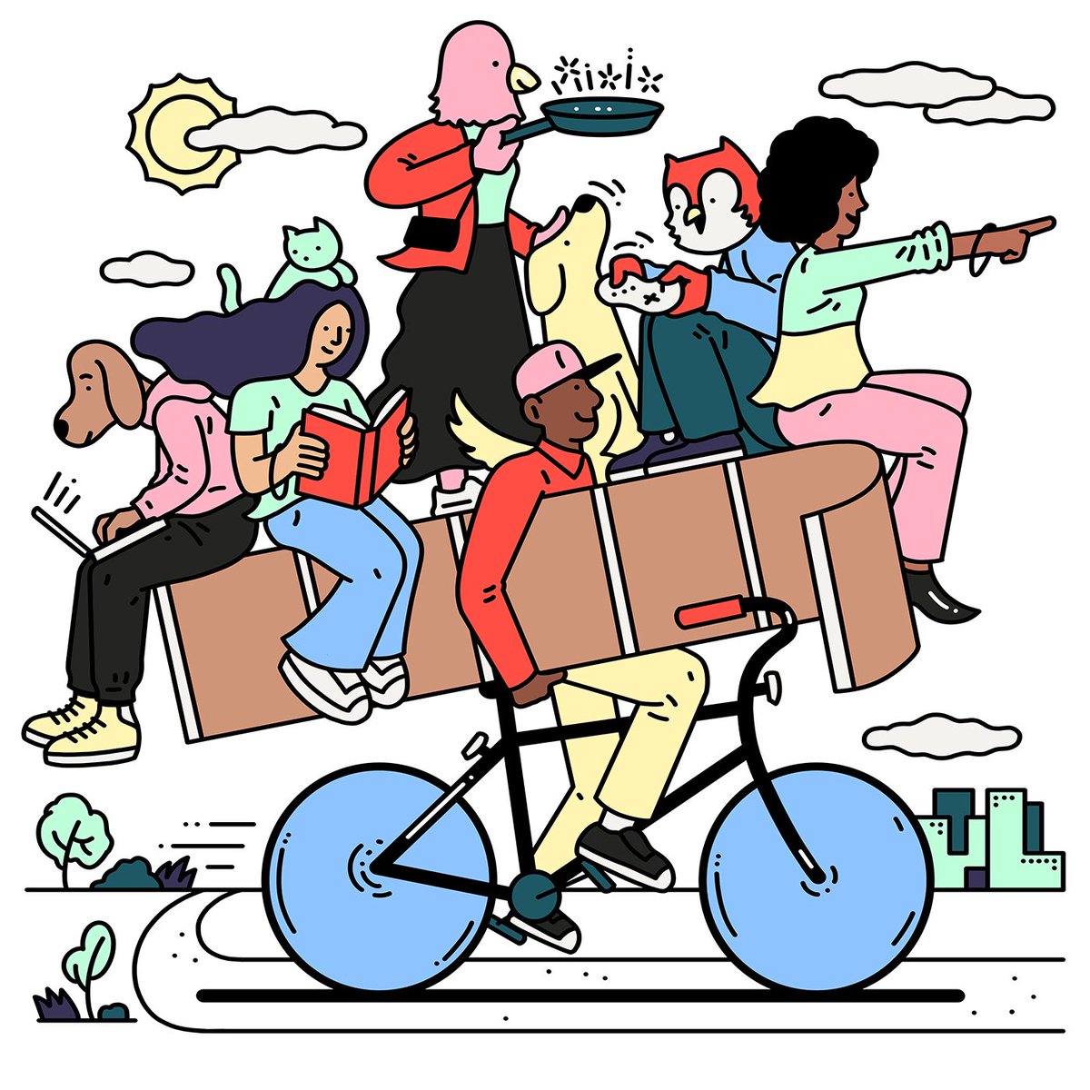 One of three recent illustrations created for Toboggan Flats, a co-living apartment space repurposing vacant office buildings. Thanks to <a href="/wearequake1/">wearequake</a> for this one