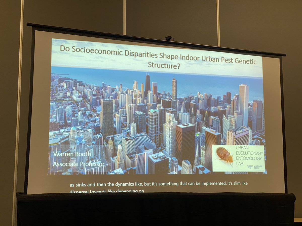 evoecolab's tweet image. @Warren_Booth discusses how socioeconomic variation influences #urbanevolution of bed bugs at #evol2024. Different socioeconomic factors (and not just income) affect population genetic patterns.