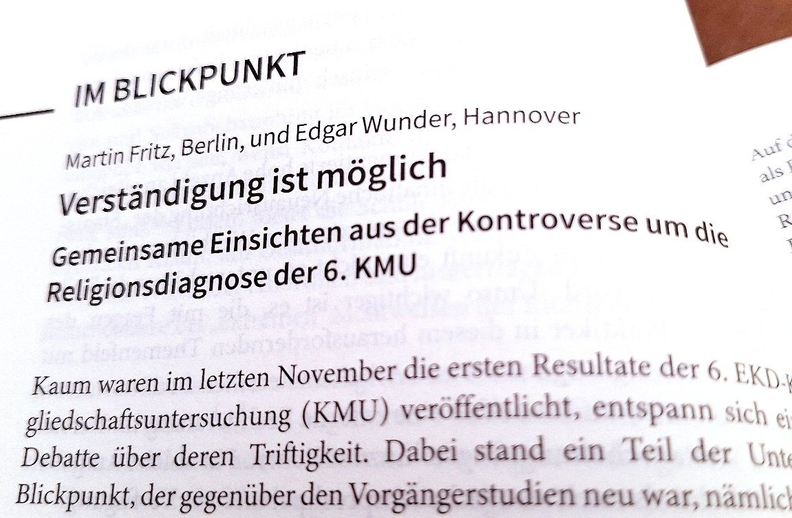 Respektvoller, weiterführender Austausch über methodische und religionshermeneutische Prämissen der #KMU6 in der aktuellen ZRW <a href="/EZWBerlin/">Evang. Zentralstelle für Weltanschauungsfragen</a> : Säkularisierung ist messbar und keine hidden agenda,aber sie muss nicht religiöser Individualisierung widersprechen.
nomos-elibrary.de/10.5771/0721-2…