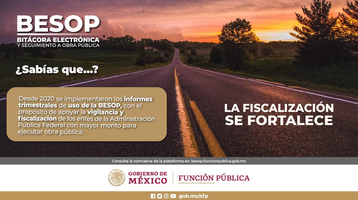 BuenGobierno_mx's tweet photo. #Infografía |🚧La #BESOP es una herramienta que deja #huella de los eventos relevantes en #ObraPública. 

Tiene como propósito hacer más #eficiente el control de la comunicación entre las partes que formalizan un contrato, con la finalidad de dar cumplimiento a la Ley de Obras Públicas y Servicios Relacionados con las Mismas y su Reglamento.

Para saber más de la #BESOP, consulta 🔗 https://t.co/5zwJjLQmMK