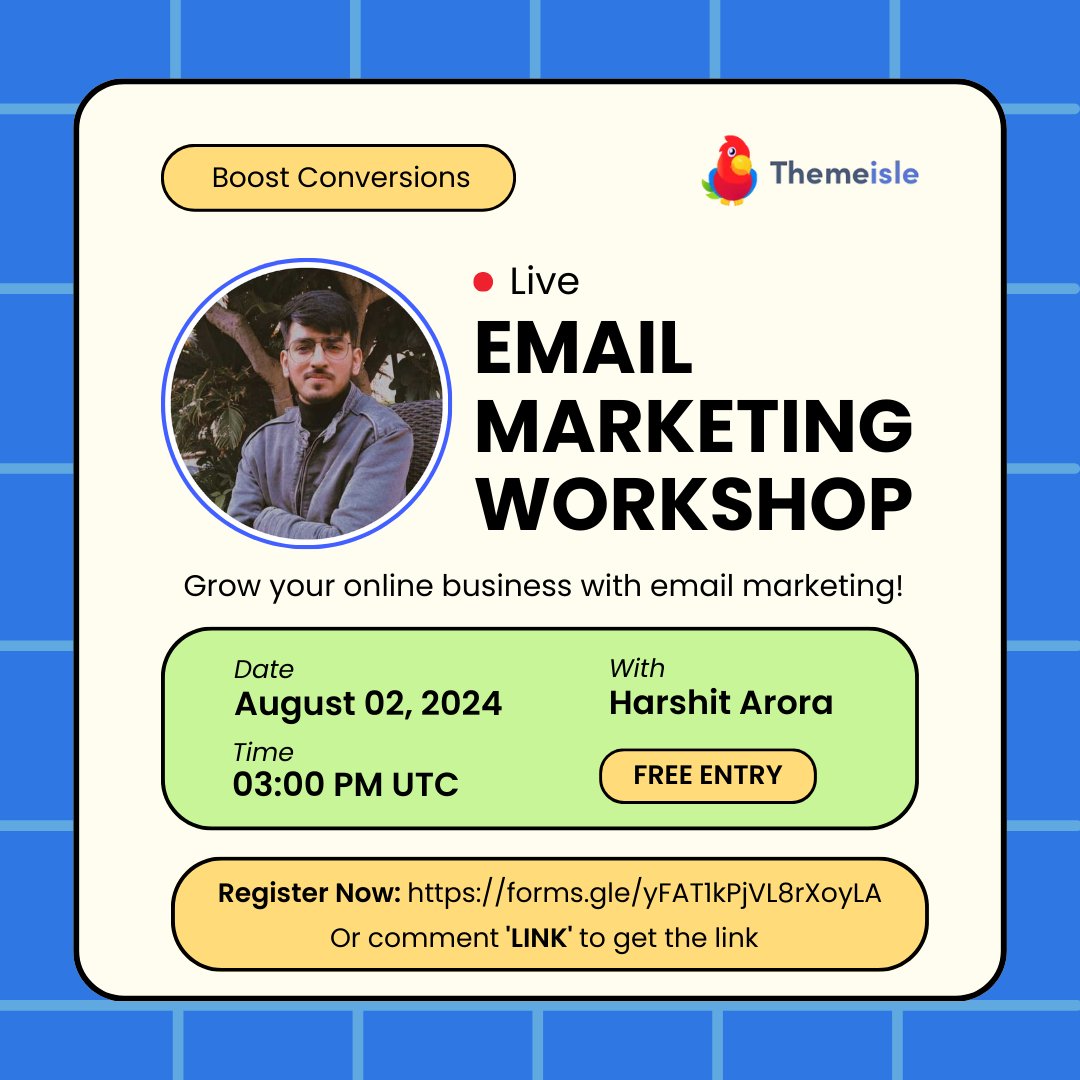 📈 Take your email strategy to the next level! Discover the potential of AI tools, learn crucial metrics, and master A/B testing with us. 

🔗 Link to register: forms.gle/yFAT1kPjVL8rXo…

🔴 Live learning, no recordings. Tap the link to save your spot!