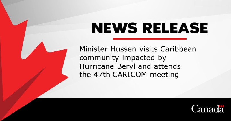 CanadaDev's tweet photo. During the 47th Regular Meeting of the Conference of Heads of Government of the Caribbean Community (#CARICOM), Minister Hussen discussed regional recovery from Hurricane #Beryl and visited an affected community in Grenada.
#47HGC @caricomorg