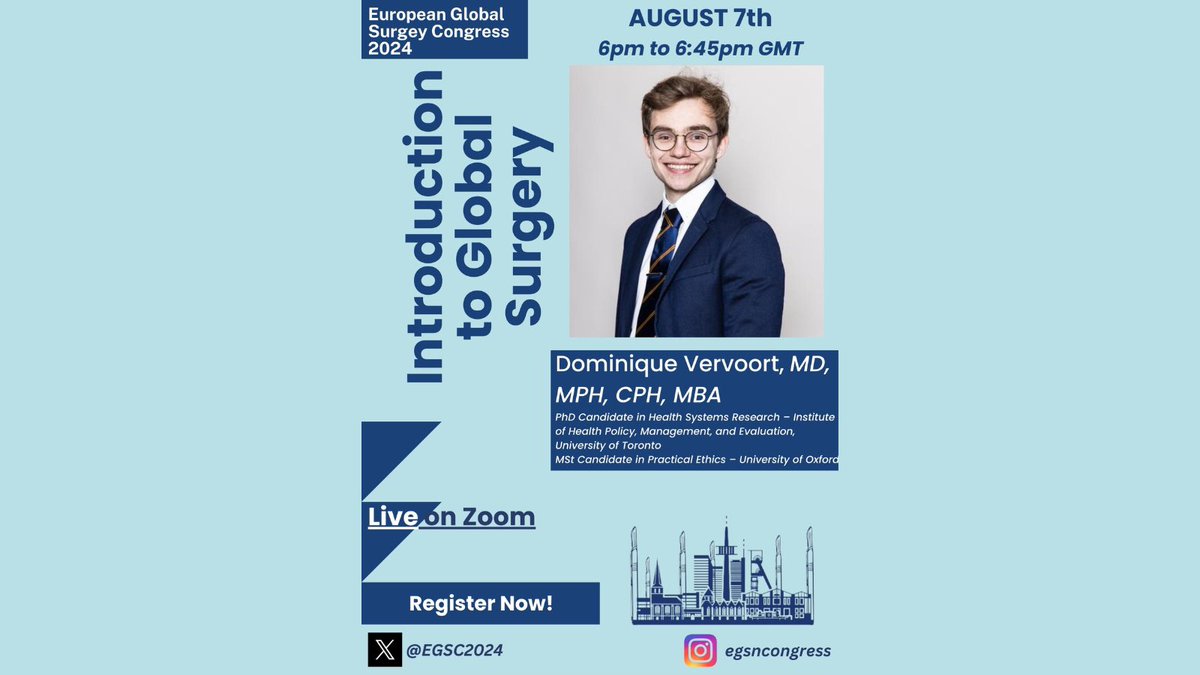Join us for the first webinar in our lead-up to the inaugural European Global Surgery Congress in Essen, Germany (Oct 8-12, 2024)! 🎉 

📅 August 7th, 6-6:45 PM GMT on Zoom, featuring <a href="/dvervoort94/">Dominique Vervoort</a>! Registration link will follow